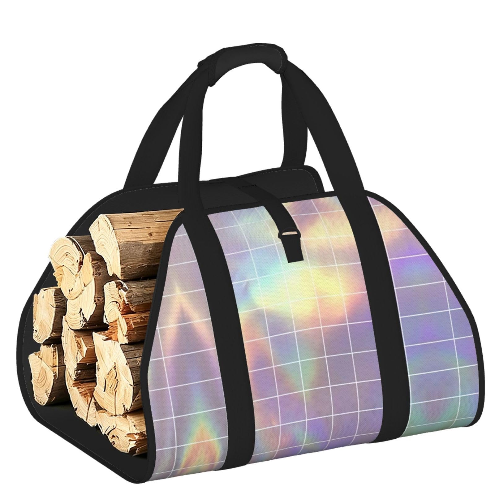 Reflective square Printed Firewood Carrier Bag, Log Tote with Open-Ended Design for Camping Outdoor Wood Hauling