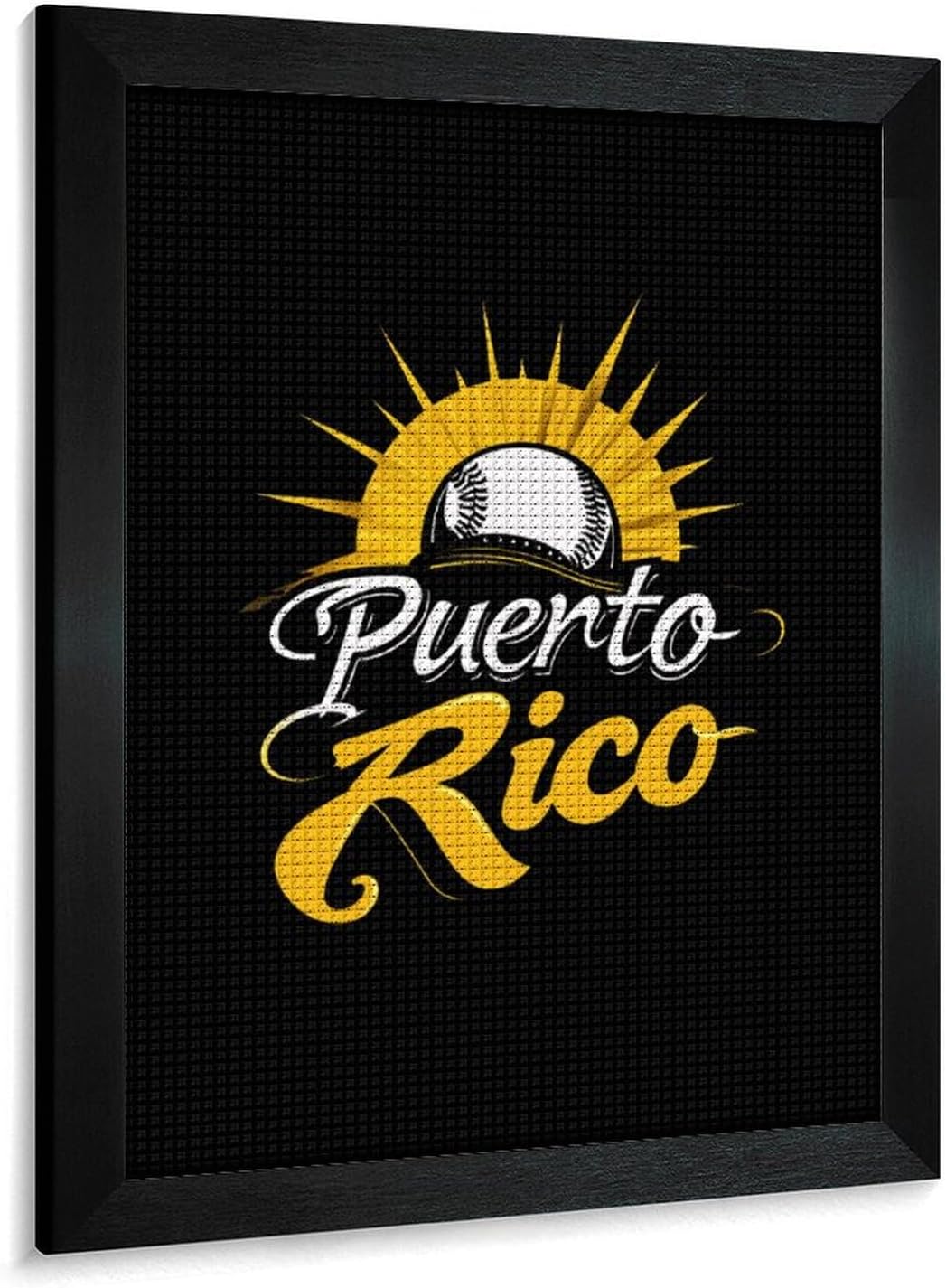 PR State Baseball Sunrise Diamond 5D Painting Kits with Frame DIY Full Round Drill Gem Art Crafts for Home Wall Decor 16 X 20in Blackwood 40 * 50cm