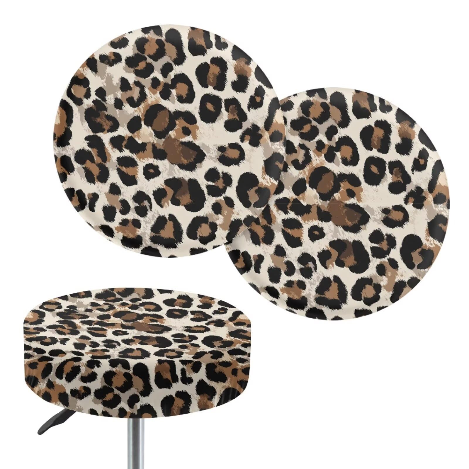 Wanyint Stretch Seat Cover for Round Stool 14-16 Inch Breathable Bar Stool Slipcover Dustproof Vanity Seat Slipcover for Home Bar Decor, 2 Count, Classic Leopard Print — image 1