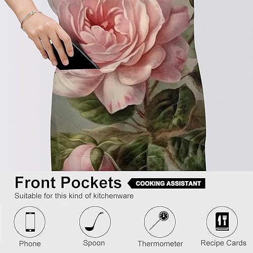Miniatura 5 de Personalized Vintage Beautiful Rose Adult Apron, Kitchen Cooking Aprons for Woman Man, Adjustable Bib Apron with Pocket for Baking, BBQ Crafting