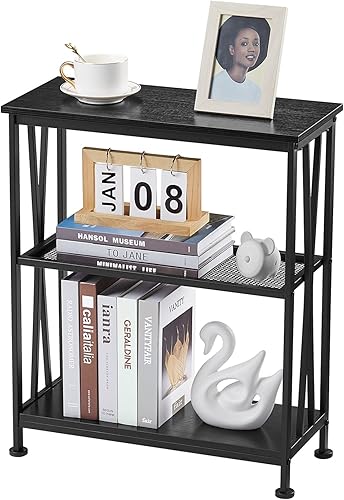 GIOPACO Mesa auxiliar estrecha, mesa auxiliar de 20 pulgadas de largo con estantes de almacenamiento de 3 niveles, mesa de pasillo pequeña,
