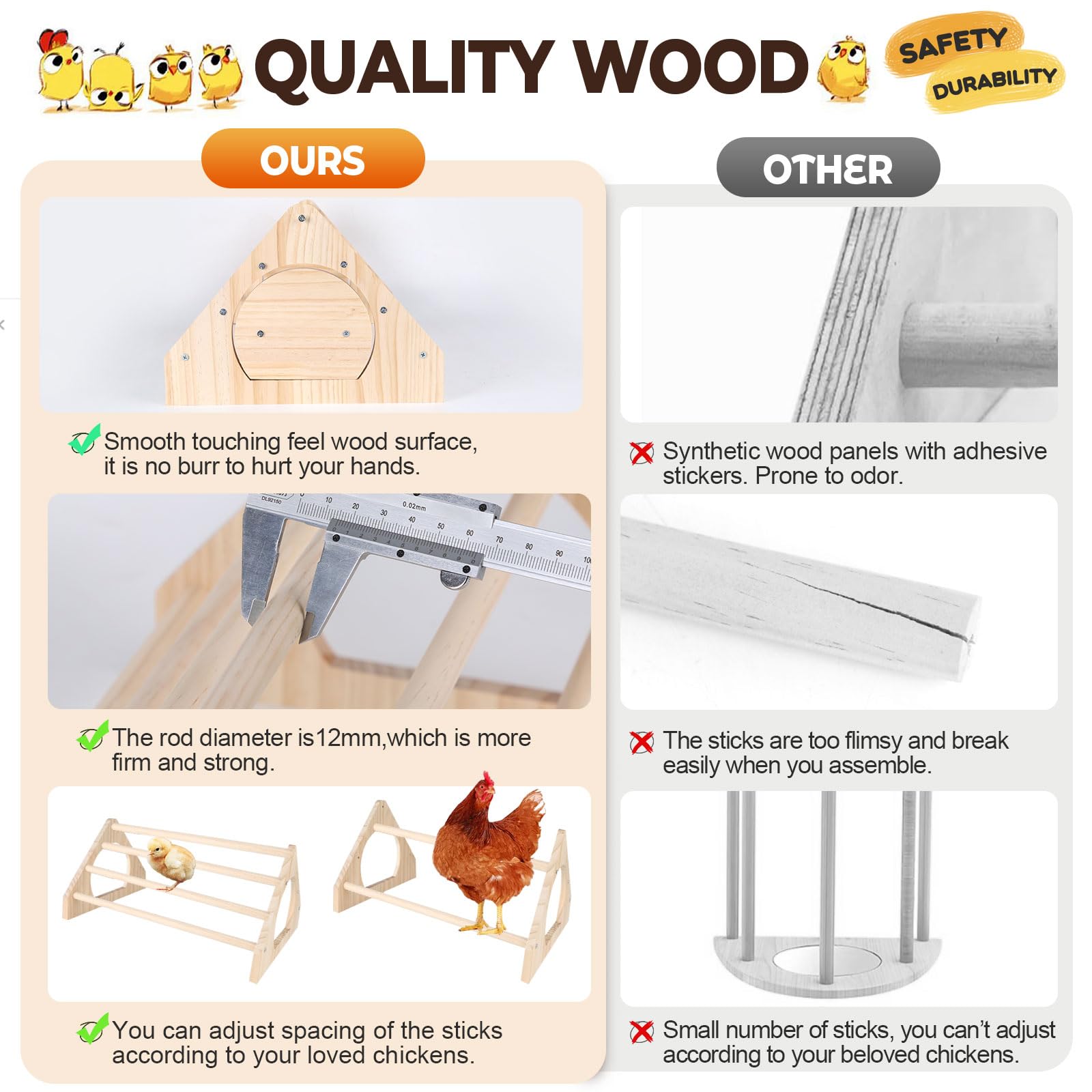 Paquete de 2 juguetes de pollo, perca de pollo, para gallinero, duradero, para gimnasio, barra de gallo de madera fuerte, columpio de pollo para suministros de pollo para accesorios de