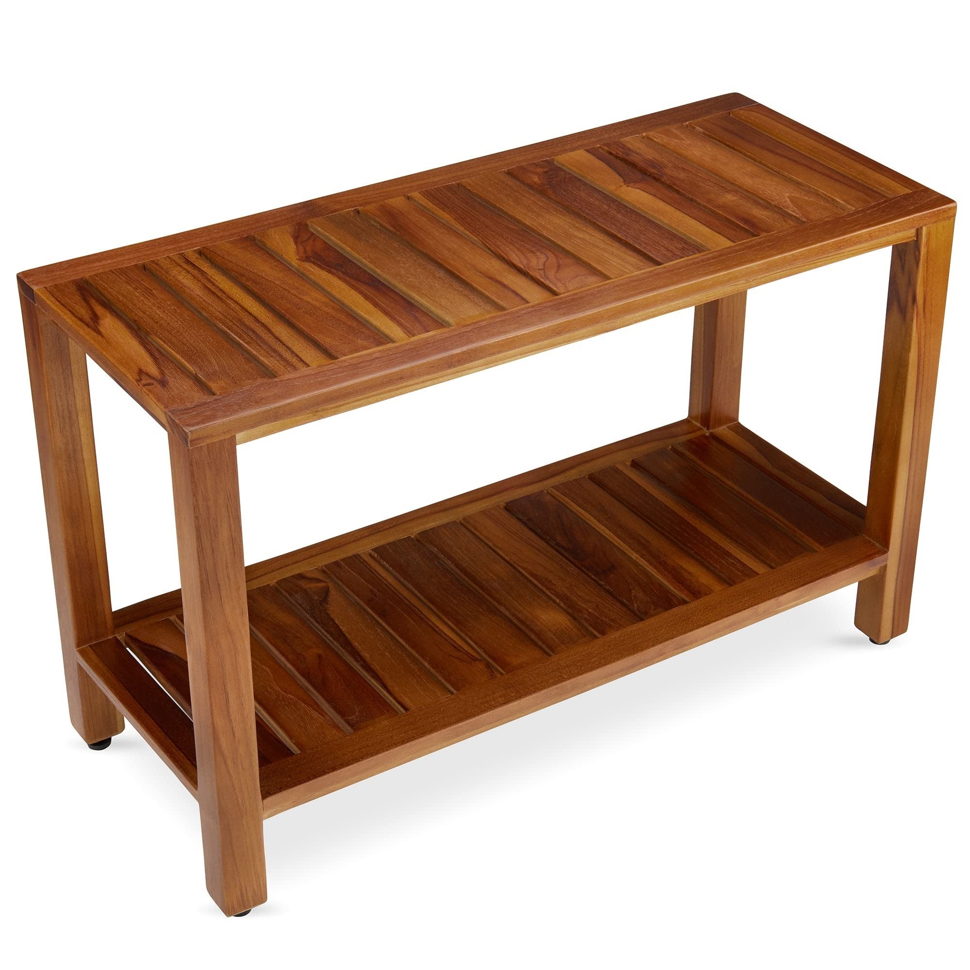 Teakcraft Teak Shower Bench with Shelf 30 Inch for Bathroom Spa Fully Assembled Stool The Striped Modern Contemporary
