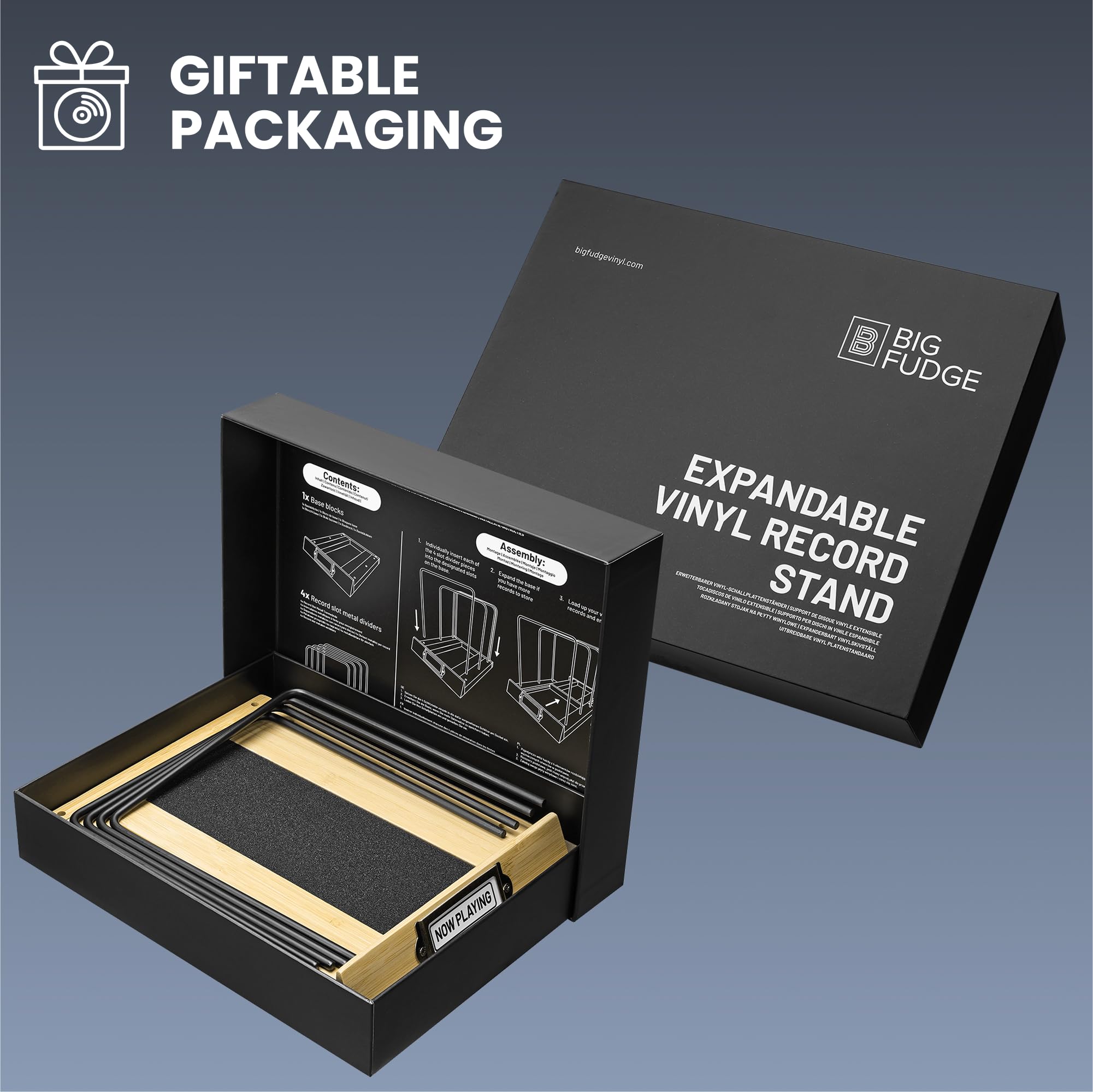 Big Fudge Porta Vinili da Mobile - Contenitore Porta Dischi Vinile - Portavinili Espandibile da 50 a 75 LP - Espositore Vinili - Vinyl Holder Elegante in Bambù