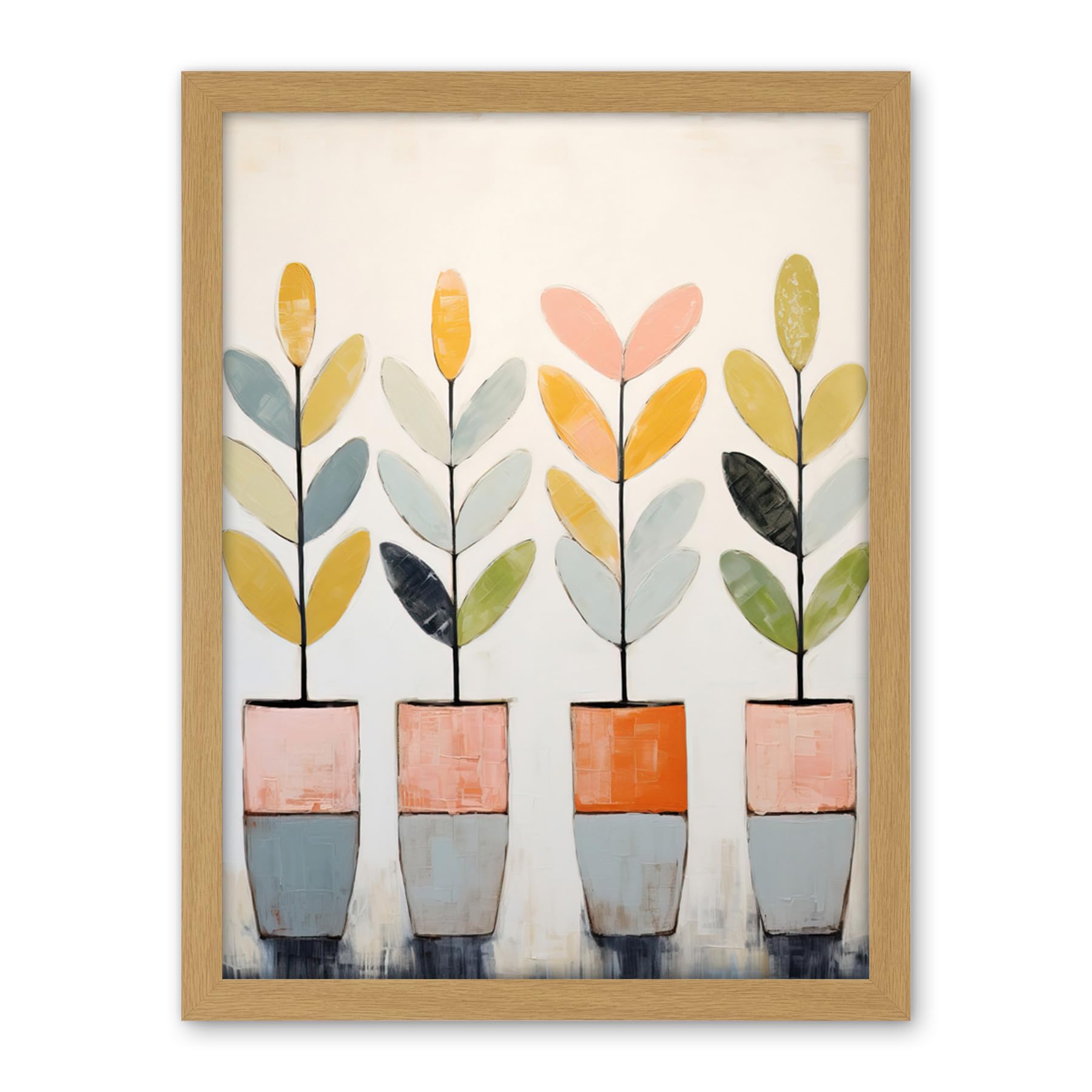 Artery8 Plant Pots Simple Pastel Colour Oil Painting Bright Pink Green Blue Boho Artwork Framed Wall Art Print 18X24 Inch