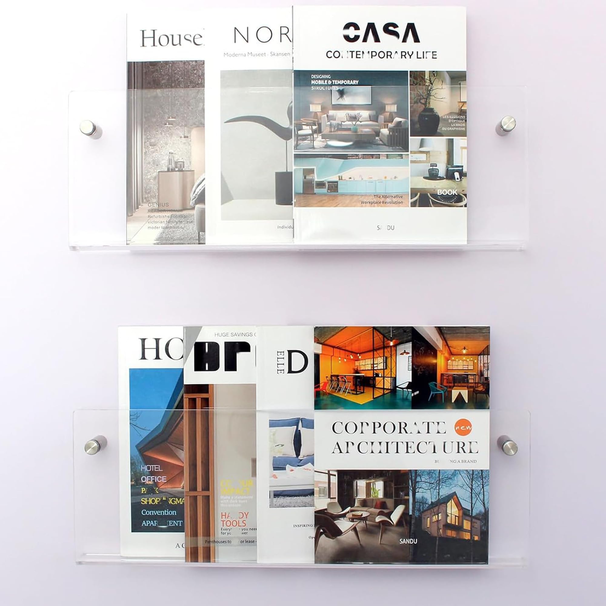 Gwezmxs Magazine Rack Holder, Wall Mounted Invisible Bookshelf, Acrylic Floating Shelves Transparent, 2 Pieces - 15.7" x 5.9"