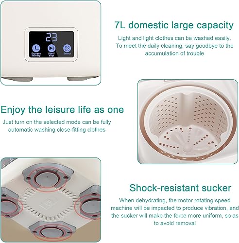 Miniatura 3 de Lavadora pequeña totalmente automática, mini lavadora de 7 litros de capacidad con 3 modos de limpieza profunda para ropa interior, ropa de bebé,