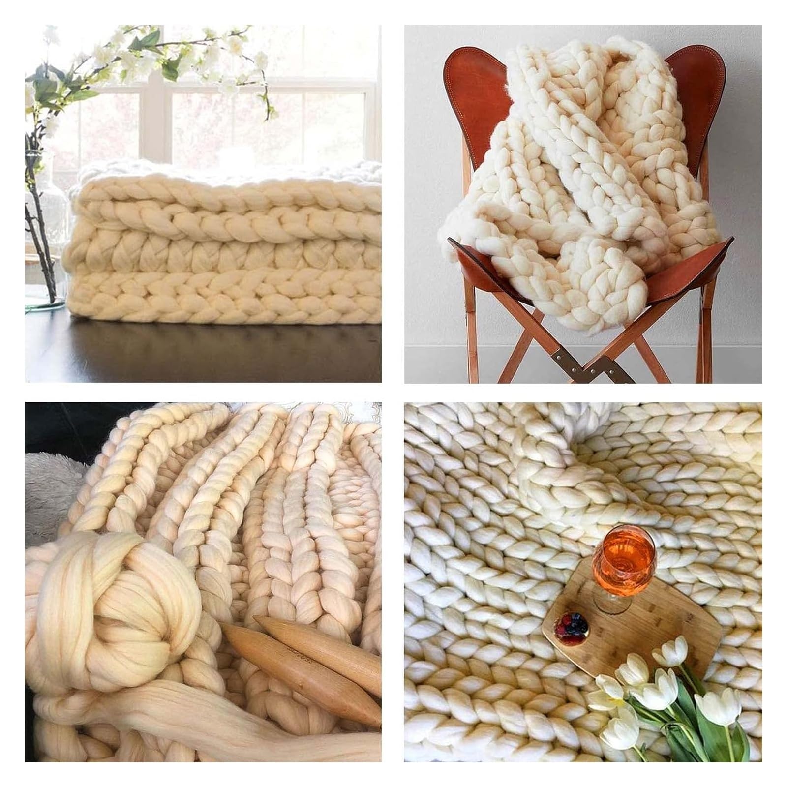 Coperta in maglia spessa, fatta a mano, morbida, voluminosa, per lavorare a maglia, grande, per camera da letto, divano, sedia, arredamento per la casa, calda e morbida coperta (beige 80x80 cm, beige)
