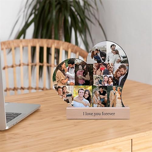 Miniatura 6 de Marco de collage de fotos de corazón personalizado con base personalizado de 1 a 20 imágenes, mesa del día de San Valentín, adornos de madera,