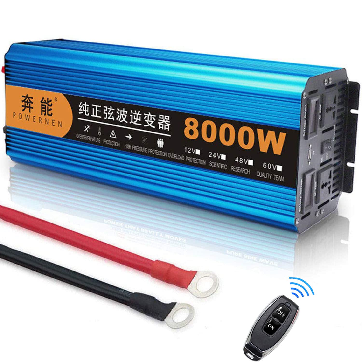 4000w Wartość szczytowa 8000w Przetwornica napięcia czystej fali sinusoidalnej Przetwornica napięcia samochodowego Dc 12v 24v do AC 230v z wyświetlaczem LCD + pilot zdalnego sterowania,12V