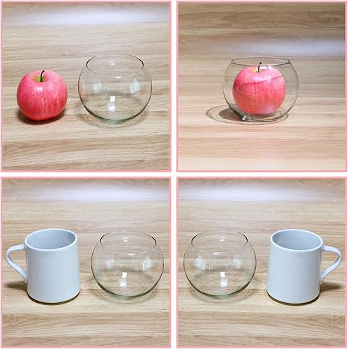 Miniatura 3 de Paquete de 6 jarrones redondos de vidrio transparente, 4.7 pulgadas de ancho x 3.5 pulgadas de alto, florero de burbujas para centros de mesa,