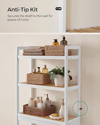 Miniatura 6 de SONGMICS Over The Toilet Storage, 3-Tier Bamboo Over Toilet Bathroom Organizer with Adjustable Shelf, Fit Most Toilets, Space-Saving, Easy Assembly,