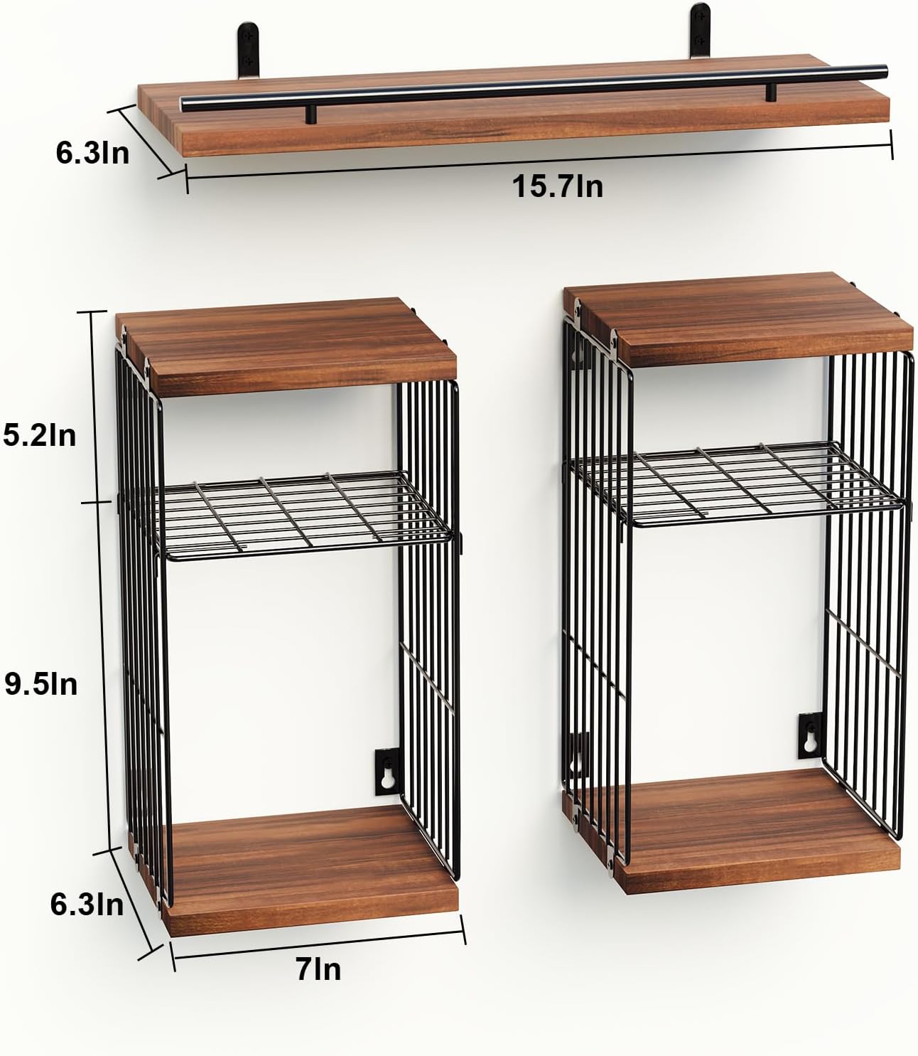 RoleDes Floating Shelves for Bathroom,Over Toilet Storage & Wall Organization, Toilet Paper Holder,Rustic Farmhouse Decor 3 Piece Set