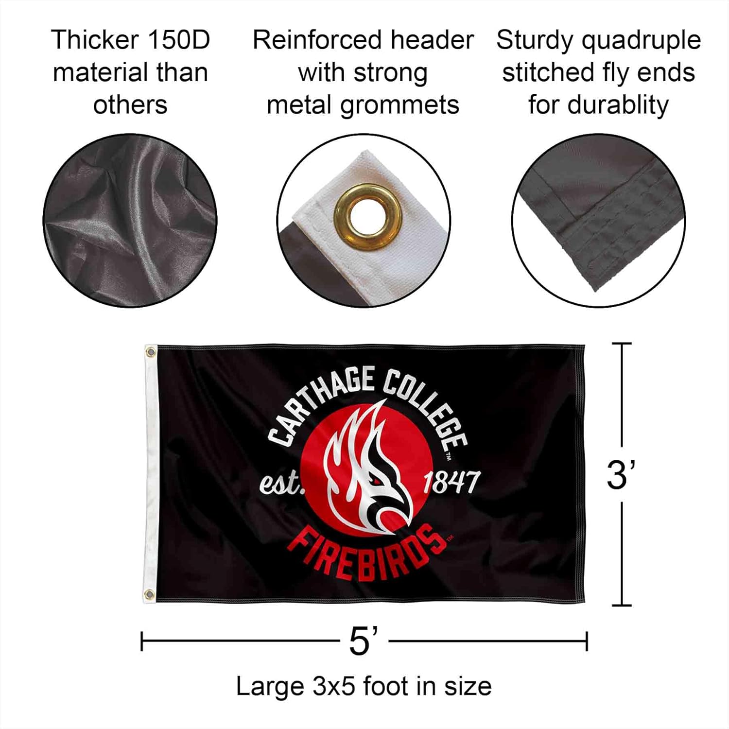 Carthage College Firebirds Wordmark Large Grommet Banner Flag