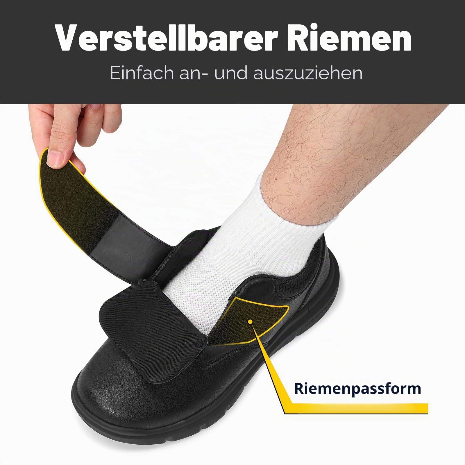 FitVille Weite Lederschuhe mit Klettverschluss Herren Business Casual Verbandschuhe Gesundheitschuhe Freizeitschuhe Bequeme Sneaker Walkingschuhe Büro EasyTop V4