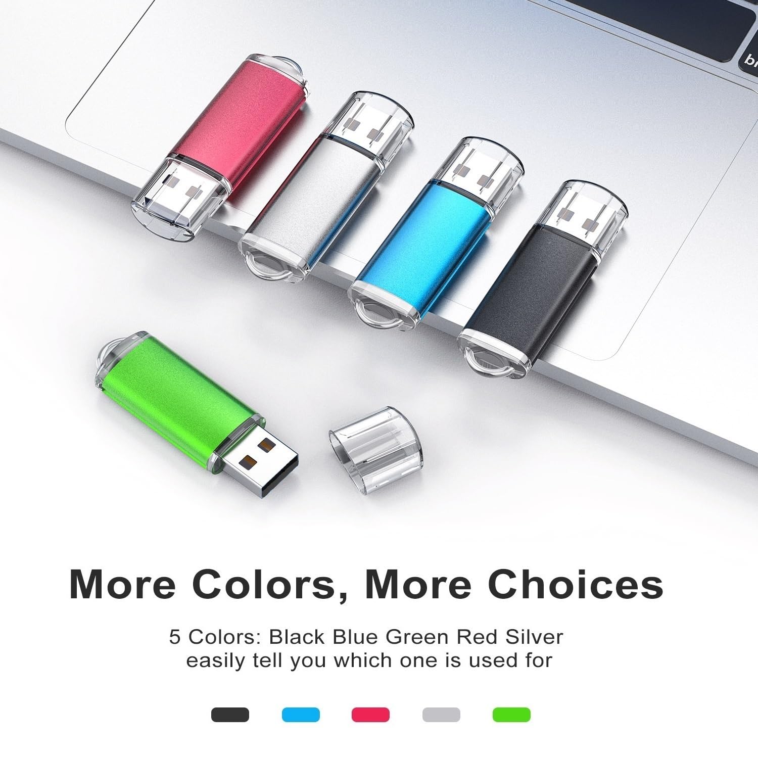 TOPESEL - Memoria USB 2.0 (5 Unidades, 32 GB), Color Negro, Azul, Verde, Rojo y Plateado