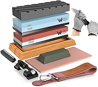 12-in-1 Whetstone Knife Sharpening Kit: 400/1000 & 3000/8000 Grit Wet Stones, Bamboo Base, Angle Guide, Leather Strop, Cut-Resistant Gloves