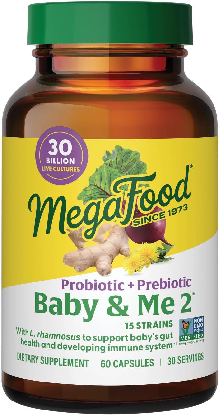 Baby & Me 2 Prenatal Prebiotics and Probiotics for Women & Developing Baby with 30 Billion CFU, Vegetarian and Non-GMO, 60 Caps (30 Servings)