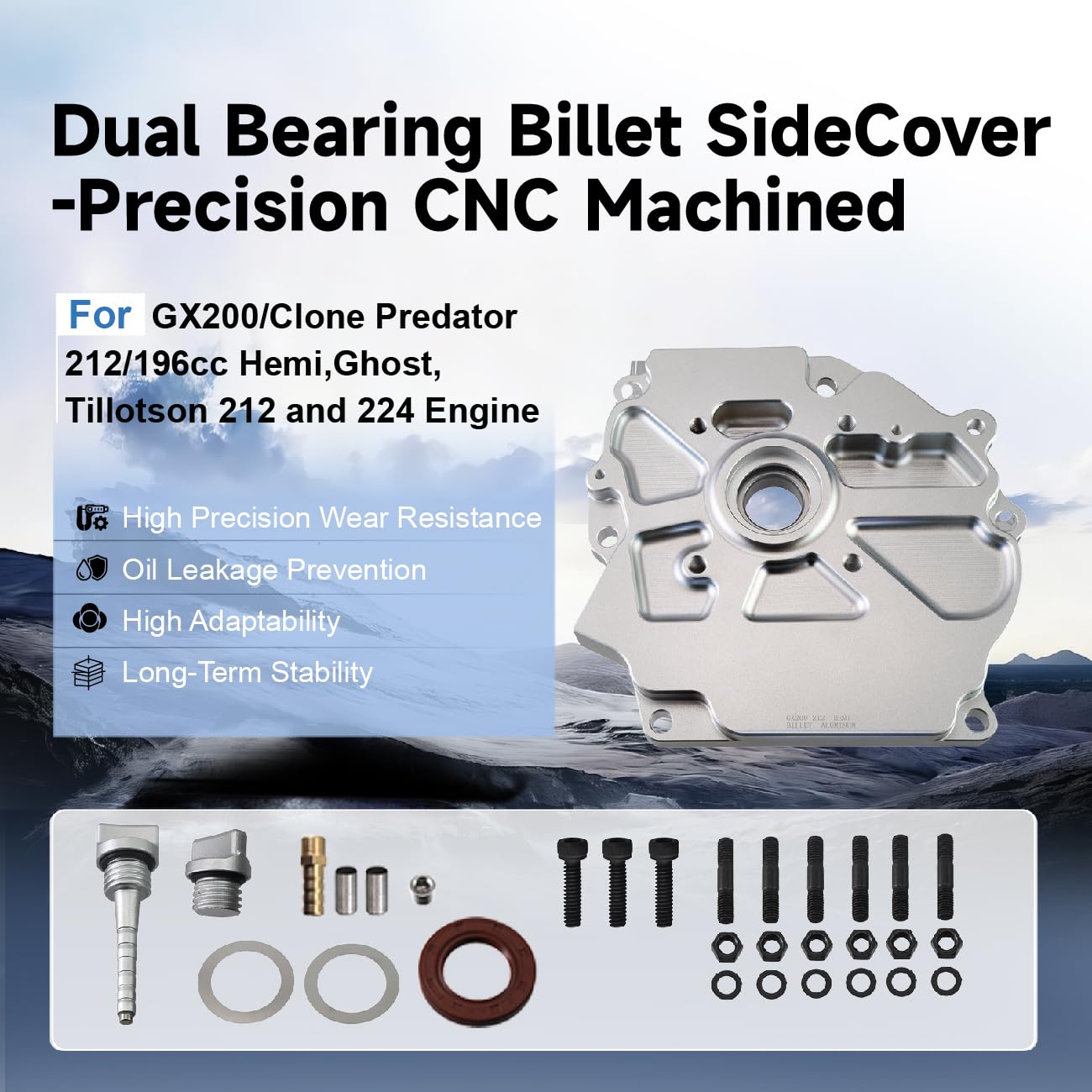 Upgraded Billet Aluminum Sidecover for GX200/Clone Predator 212/196cc Hemi,Ghost, Tillotson 212 and 224 Engine,for Coleman B200R CT200U Mini Bike, KT196 Go Kart