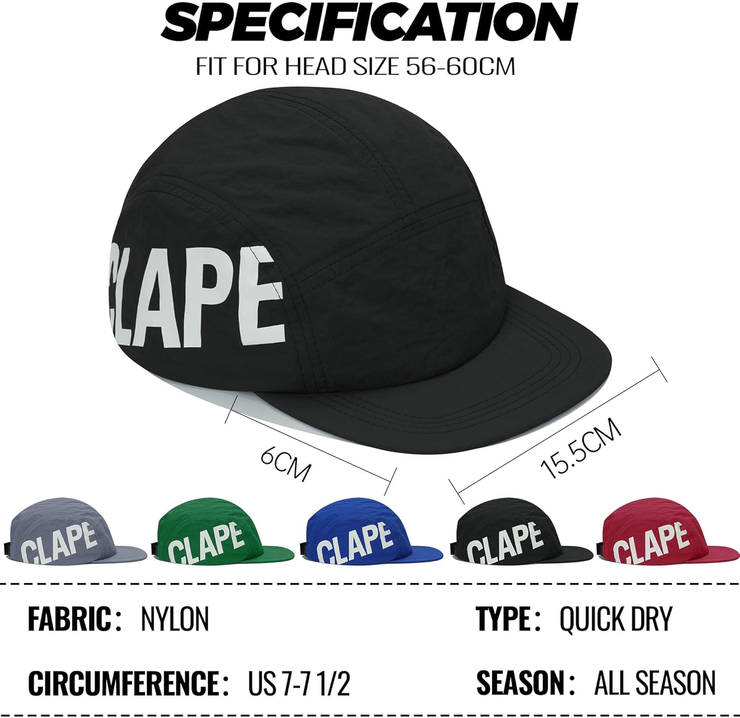 CLAPE Quick Dry 5 Panel Hat, Water-Resistant Short Brim Baseball Cap for Men & Women, Breathable Outdoor Camper Hat - Image 6