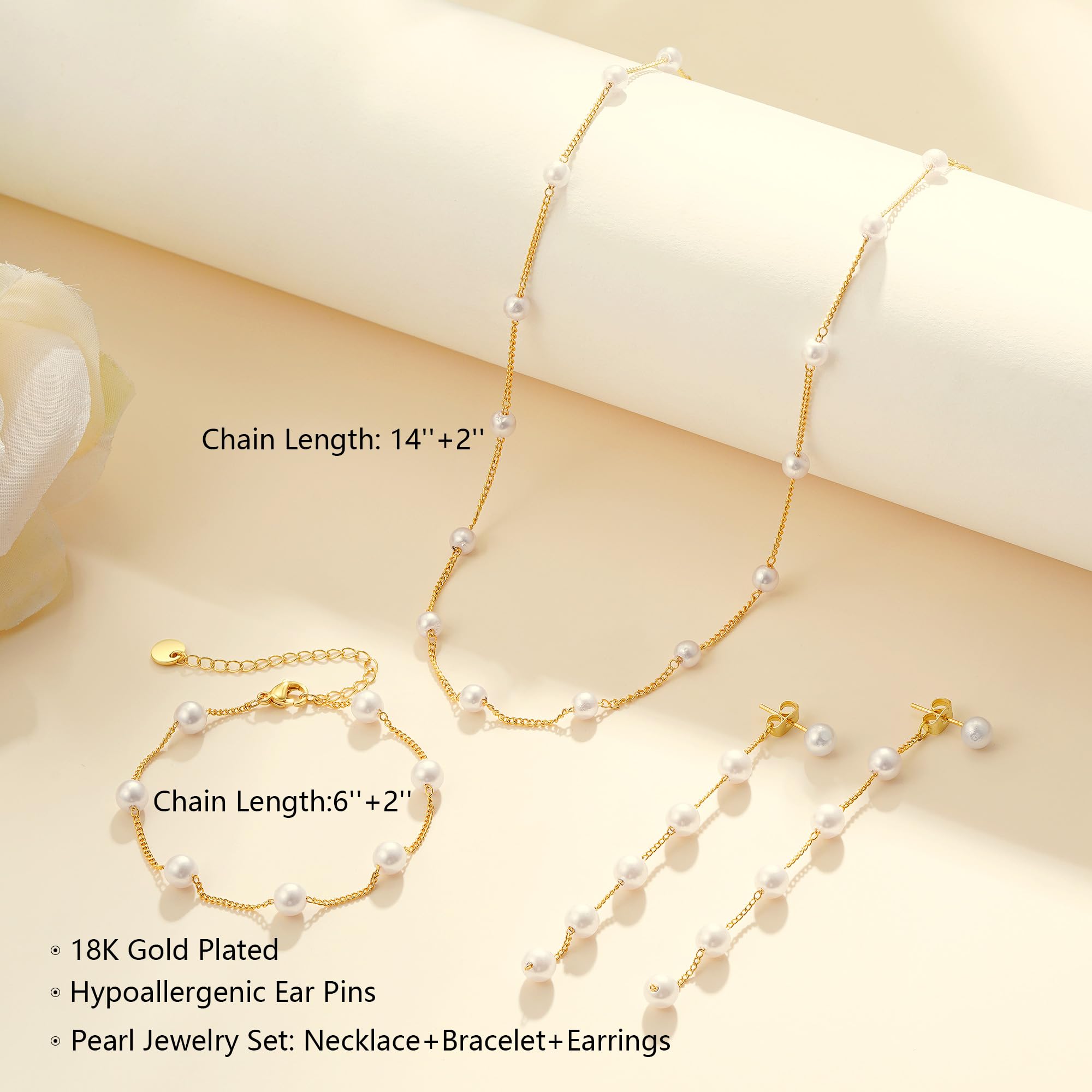 Pearl Necklaces for Women, 18K Gold/Silver Plated Layered Pearl Necklace Dainty Pearls Choker Necklace and Earring Set Wedding Prom Gold Jewelry for Women Christmas Teen Gifts Trendy Stuff