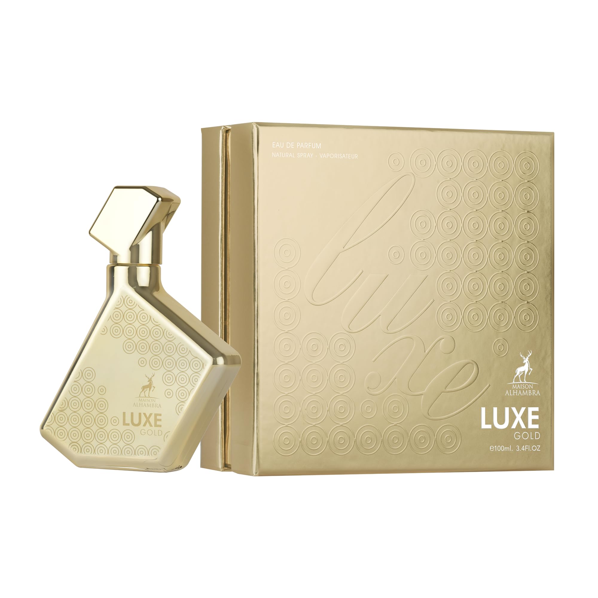 Maison Alhambra Luxe Gold – Citrus, Woody, Floral, Amber – Eau de Parfum Spray Long-Lasting Fragrance for Unisex, 3.4 Ounce / 100 ml