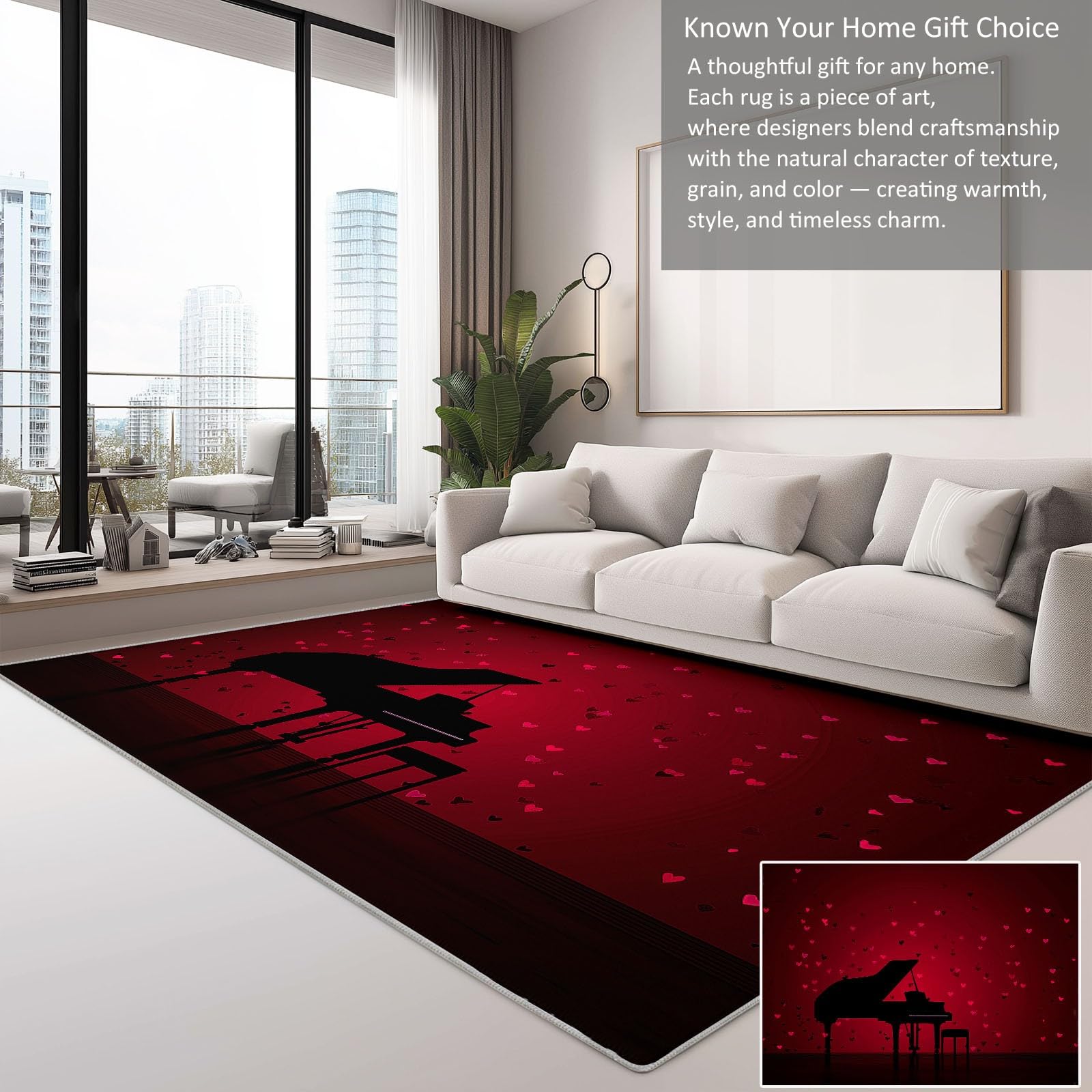 Generico Dywan do salonu Fortepian Czerwone Serce 180 x 240 cm Duży antypoślizgowy dywan do salonu, dywaniki do sypialni, nadające się do prania krótkie dywaniki z futra do pokoju dziecięcego do