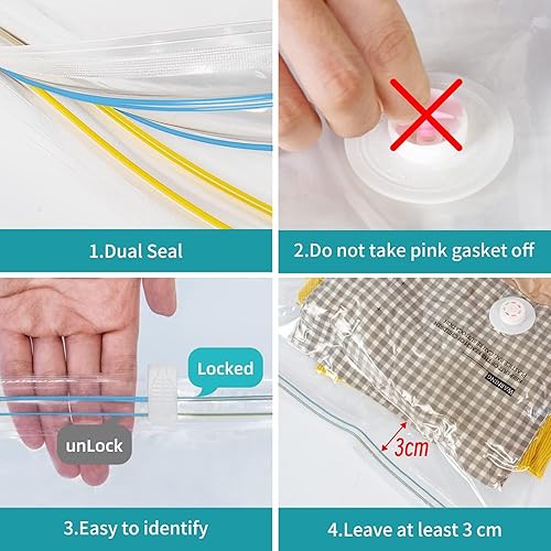 Miniatura 6 de Bolsas de almacenamiento al vacío, 10 bolsas medianas de sellado al vacío para ropa y ropa de cama, bolsas ahorradoras de espacio para organización