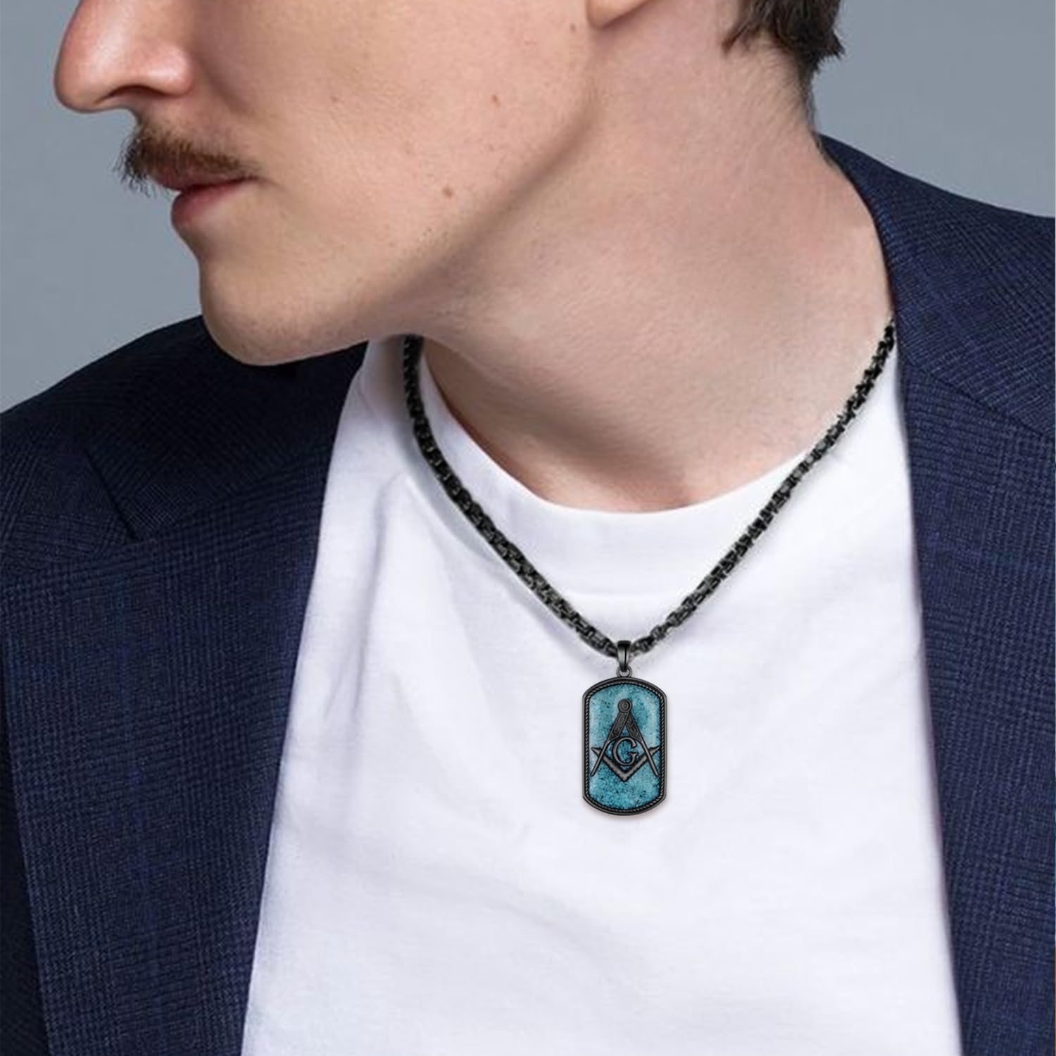 Masonic Necklace for Men 925 Sterling Silver Turquoise Freemason Necklace Masonic Gifts for Men - Image 6