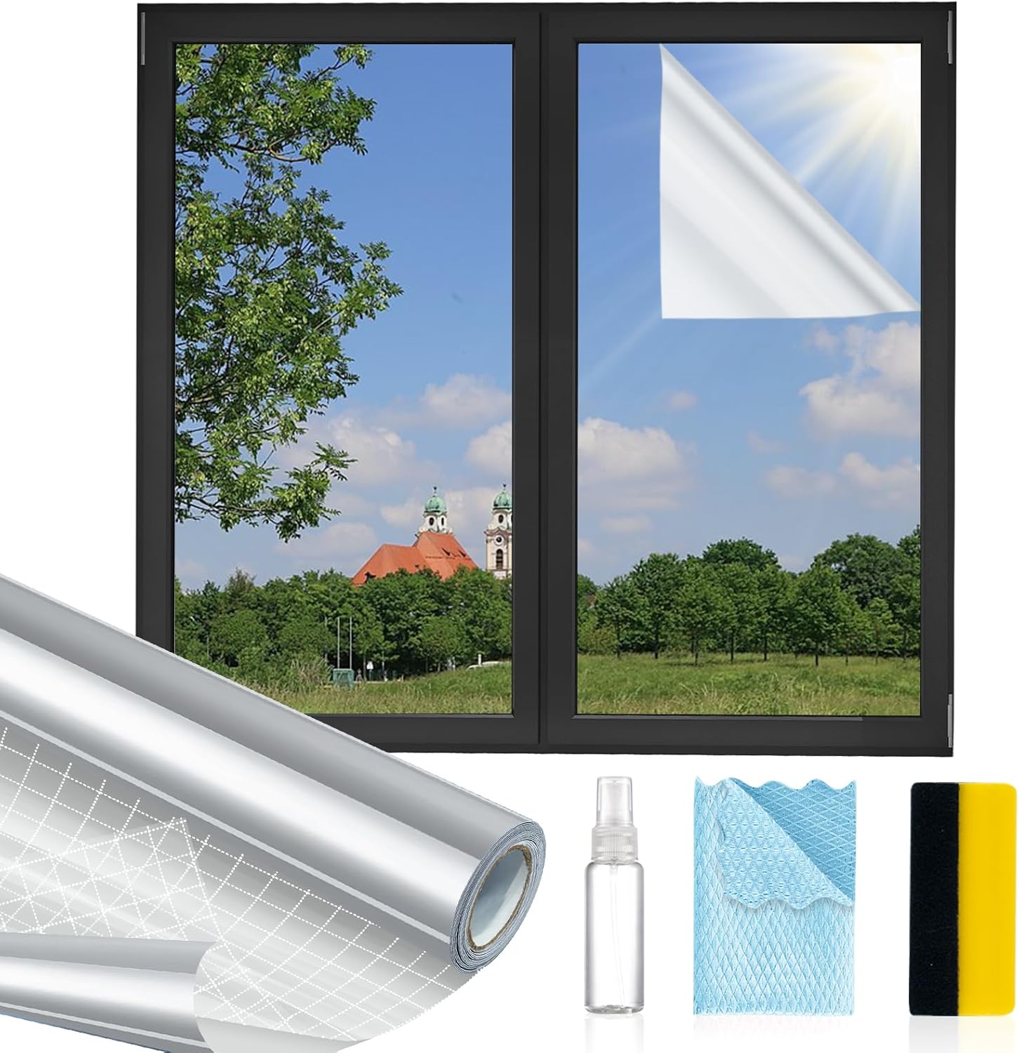 Window Privacy Film One Way,Reflective Mirror Window Film Daytime Privacy, UV Sun Blocking Heat Control Static Cling,Window Tint for Home Office,Silver,23.6 Inch X 13.1 Feet Silver 23.6 Inch X 13.1 Feet