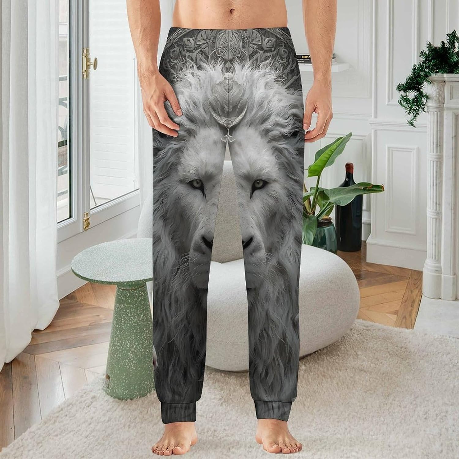 Christian God Lion And Dove Mens Pajama Pant Soft Sleep Pants Loungewaer Casual Pj Bottoms