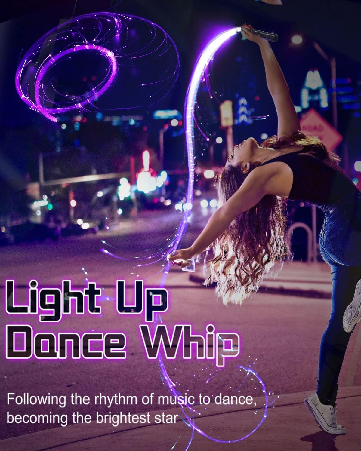 6ft Fiber Optic Whip for DanceUSB Rechargeable,360°Swivel,Rainbow LED Light Effect,Great for Rave Party,Light Shows,Music Festival,Christmas Gift (10 Colors+50 Modes+2000mAh Battery)