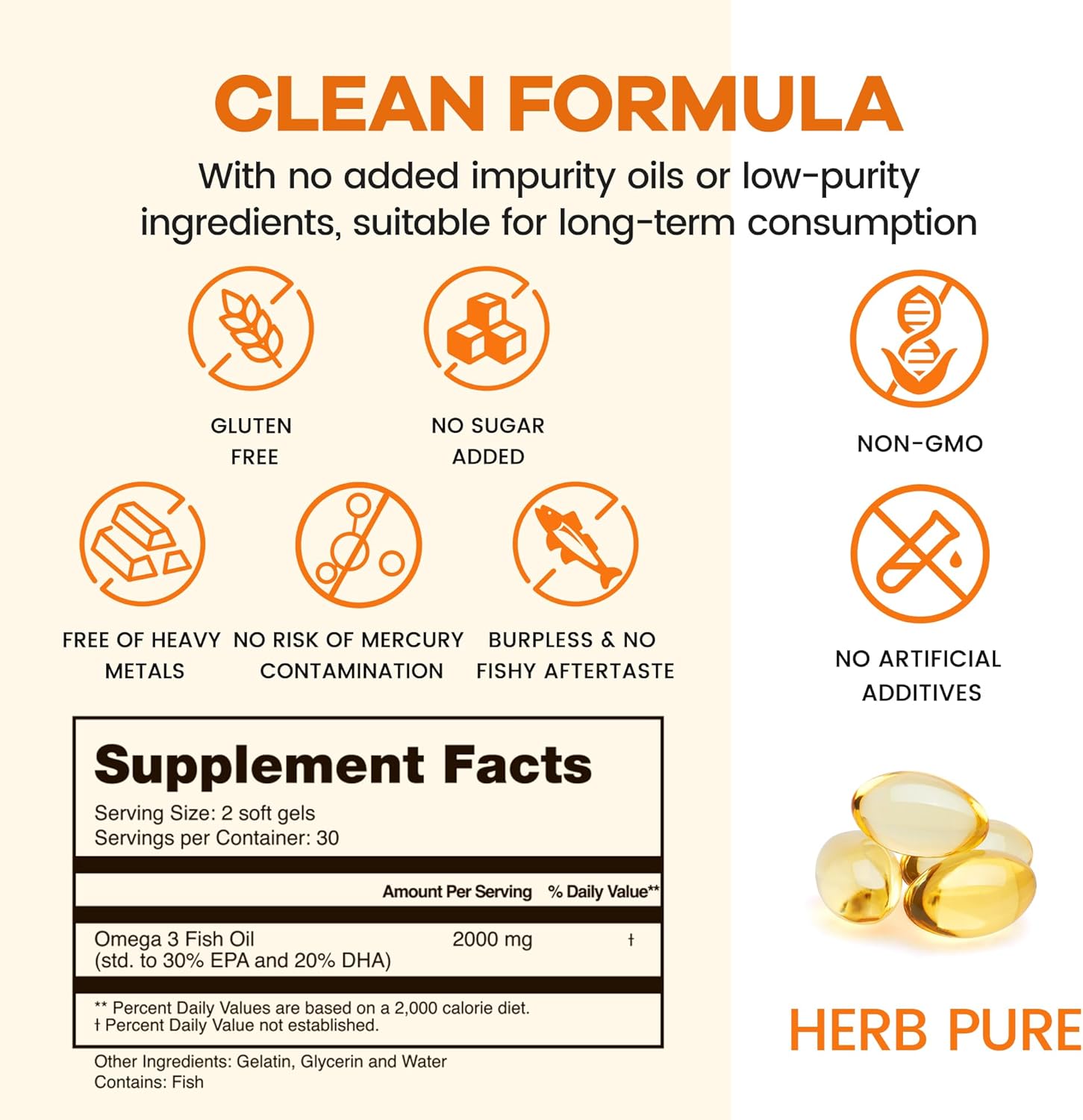 Omega-3 Fish Oil – 2000mg Softgels with 600mg EPA & 400mg DHA Fatty Acids, High Absorption & Pure Formula, Supports Heart, Brain & Vision, Made in USA, GMP Certified, 180 softgels(3 Packs)