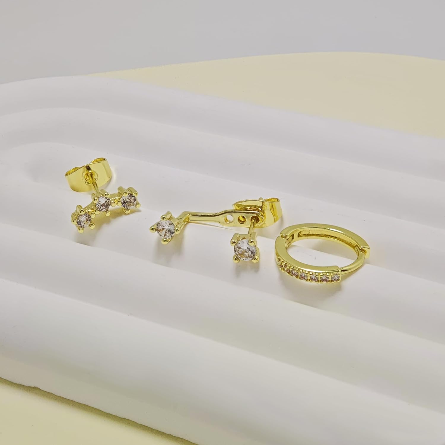 3 Pcs Gold Hoop Earrings Set for Women Sliver Cartilage Huggie Hoop Earrings Dainty Jacket Studs Earring Stack for Multiple Piercing Hypoallergenic Stud Earrings Trendy Jewelry for Women - Image 3