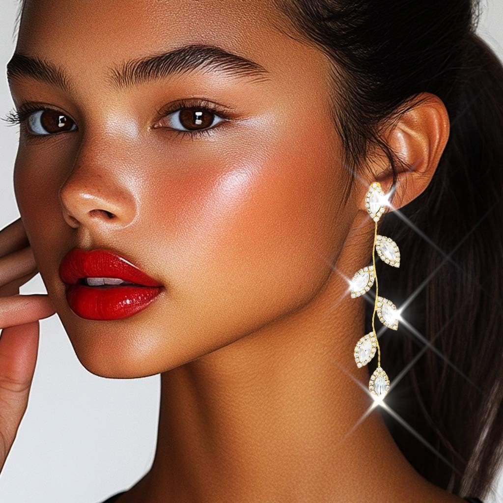 Catery Crystal Wedding Earrings Rhinestones Dangling Earrings Leaf Bridal Ear Jewelry for Brides and Women - Image 5