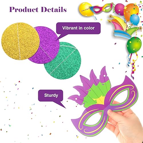 Miniatura 3 de Fumwase Cartel de papel para máscara de Mardi Gras y guirnalda de círculos de papel de Mardi Gras brillante, guirnalda de puntos verdes, morados,