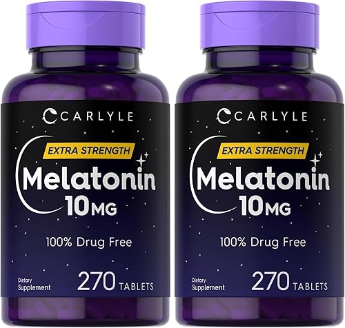 Miniatura 8 de Melatonina 10 mg  365 tabletas  Ayuda sin medicamentos para adultos  Suplemento vegetariano sin OMG sin gluten  por Carlyle
