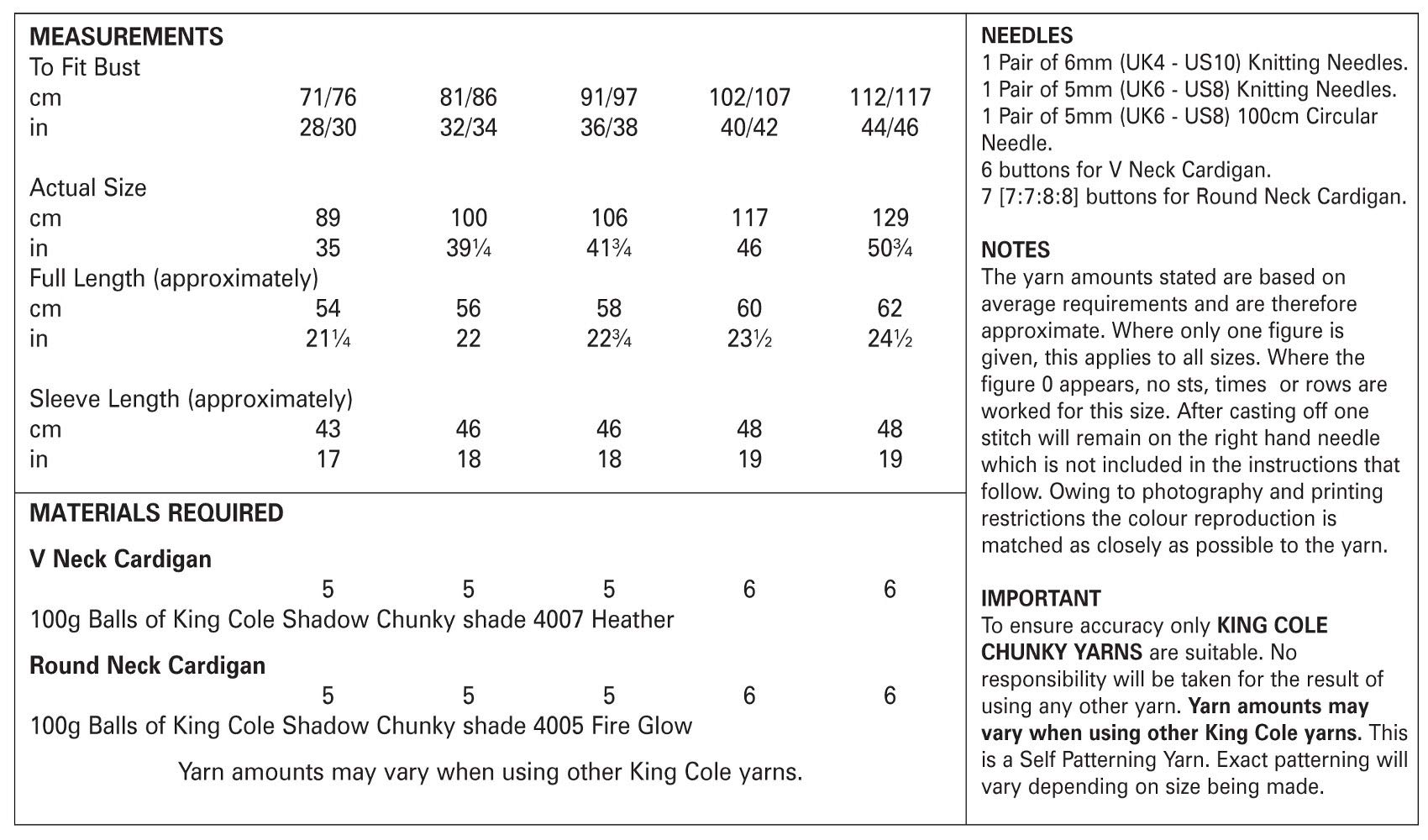 King Cole 5189 Knitting Pattern Womens Raglan Cardigans in Shadow Chunky, Multicolor - Image 2