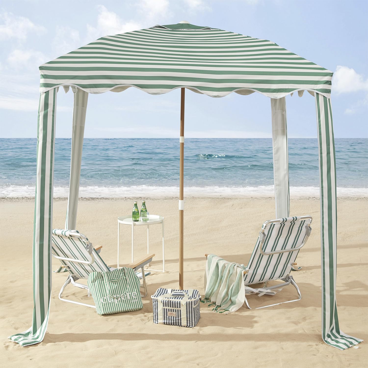 Striped Beach Cabana, 6.5FT × 6.5FT UPF 50+ Sun Shelter, Easy Setup & Portable with Vent, Wind-Resistant Design with Sand Pockets (Avocado)