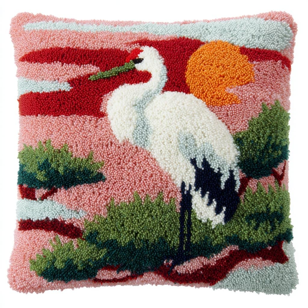 WallustrioaW Latch Hook Cushion Pillow Cover kit for Adults,White Crane