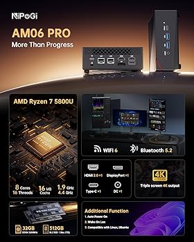 NiPoGi Mini PC АMD Ryzen 7 5800U, 32GB DDR4 512GB M.2 SSD Mini
