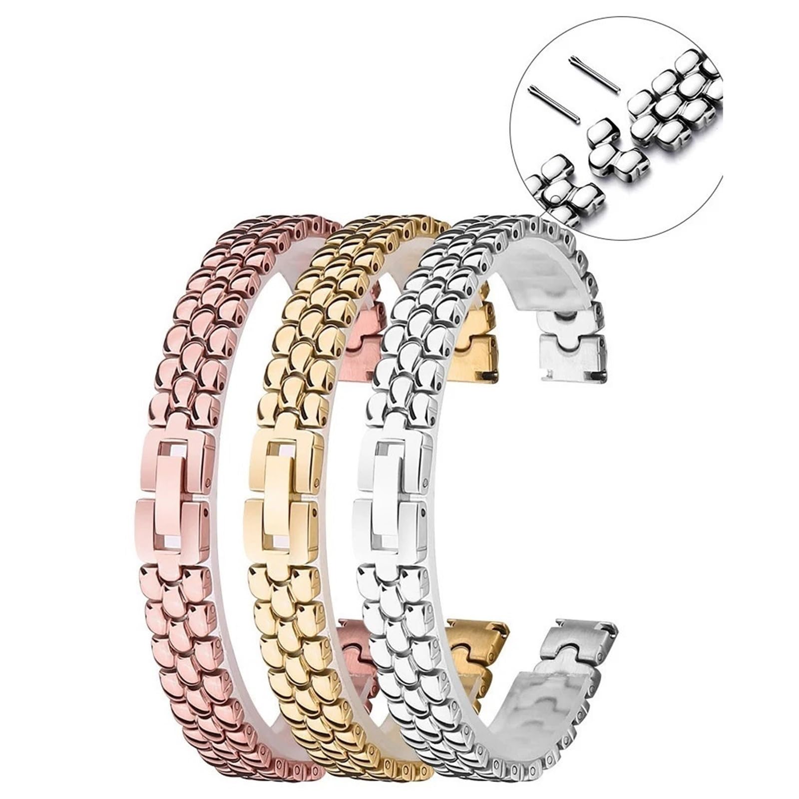 Bracelet de Montre en Acier Inoxydable, Petit Bracelet de 6 mm, 8 mm, 10 mm, Bracelet de Montre en métal, Bracelet en Or Rose