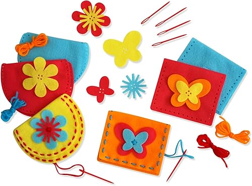 Serabeena Coser tus propios monederos - Kit de costura para niños - Manualidades de fieltro para niños - Coser de 4 a 8 años más - Kit de fieltro -