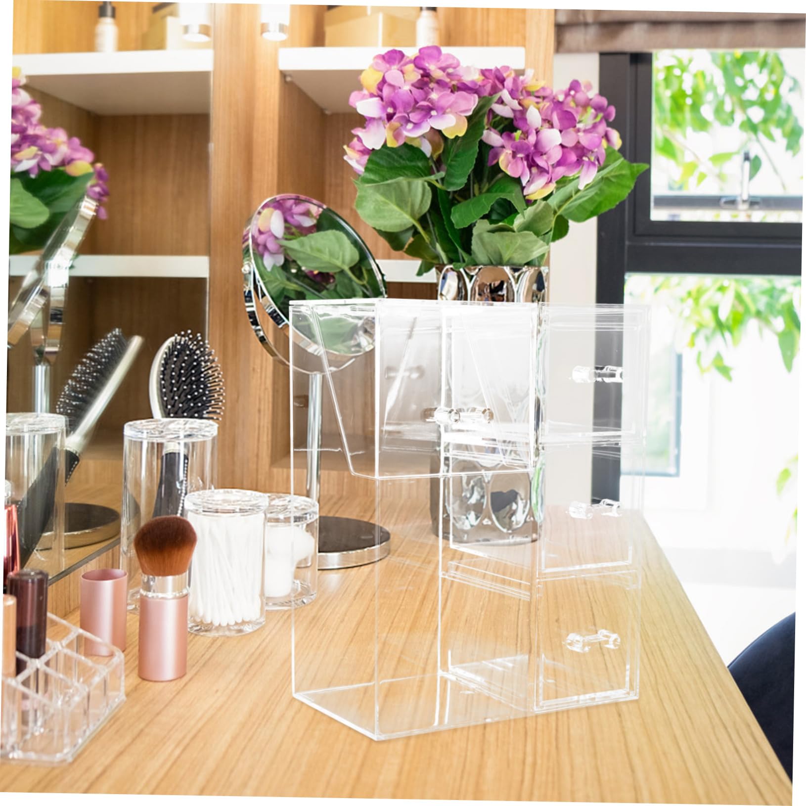 minkissy Boîte de rangement en acrylique pour bureau, pinceaux de maquillage, cotons-tiges, organisateur de salle de bain, tasse de bureau