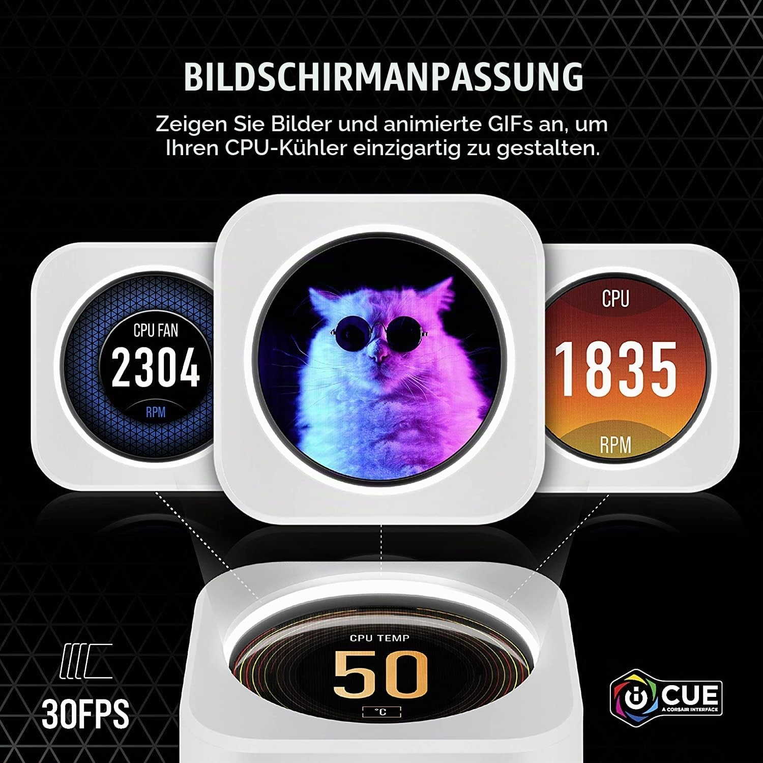 Corsair iCUE Elite CPU-Kühler LCD-Display Upgrade-Kit (IPS-LCD-Bildschirm mit anpassbarer Anzeige, 24 Bit Farbtiefe, 16,7 Millionen Farben, Ring mit 24 RGB-LEDs, Kompatibel mit iCUE Software) Weiß