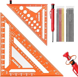 2pcs Rafter Square, 12-inch & 7-inch Carpenter Sqaure Set with Woodworking Pencil, Carpenter Measuring Layout Tool, Aluminum Alloy Triangle Ruler for Woodworking- Imperial