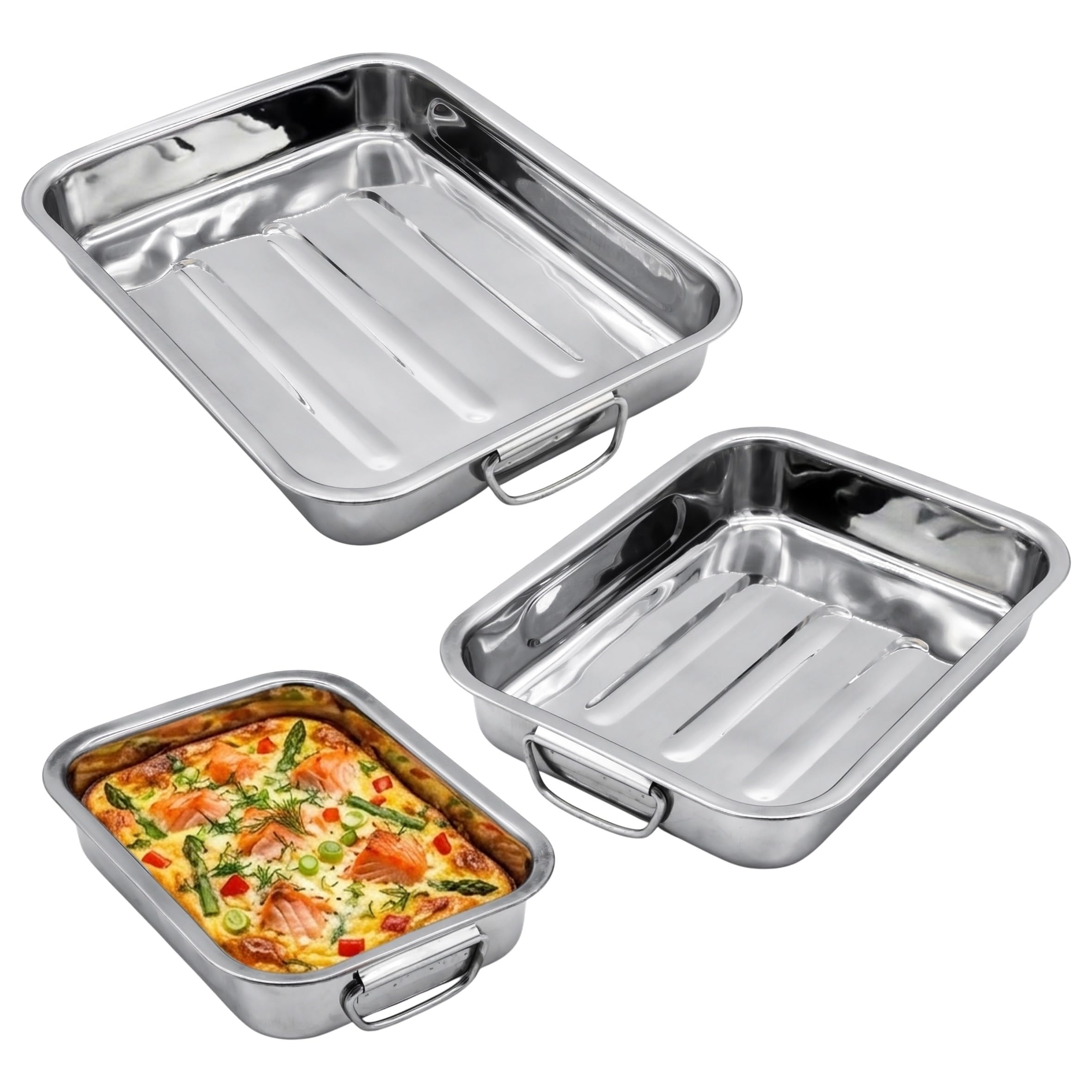 Edelstahl Bräter Set - 3-teilig - Auflaufform in 3 verschiedenen Größen mit Griffen - Gratinform Ofenschale Backform
