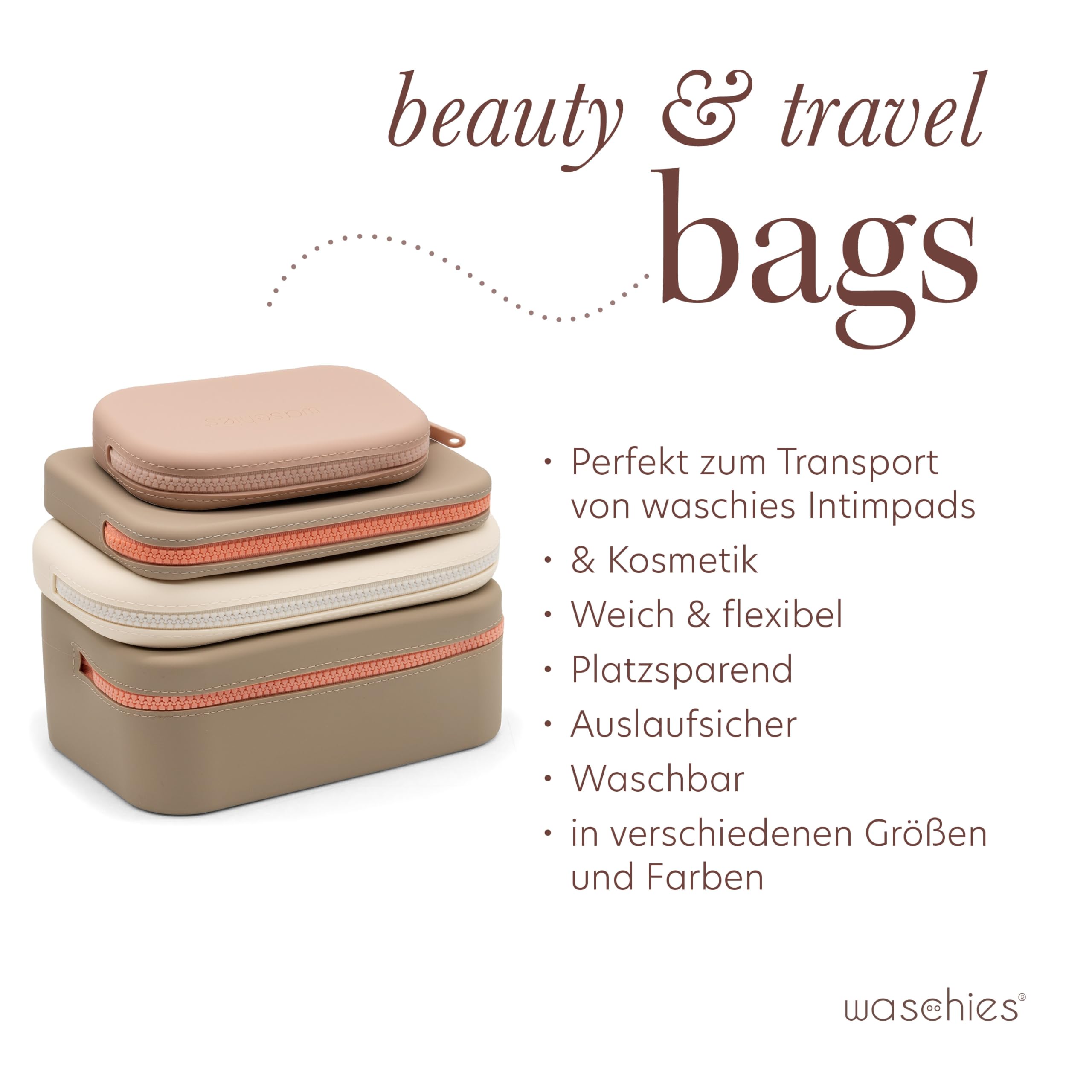 Waschies pureFeminine Medium Travel Bag in Cream, BPA Free Silicone Toiletries Pouch, Machine Washable - Image 3
