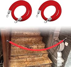 6ft Crowd Control Barriers Velvet Ropes, 2 Pcs Rope Safety Barriers for Stairs, Carpet Entrance Red Stanchion Rope, Shopping Mall Queue Line,Silver Hook