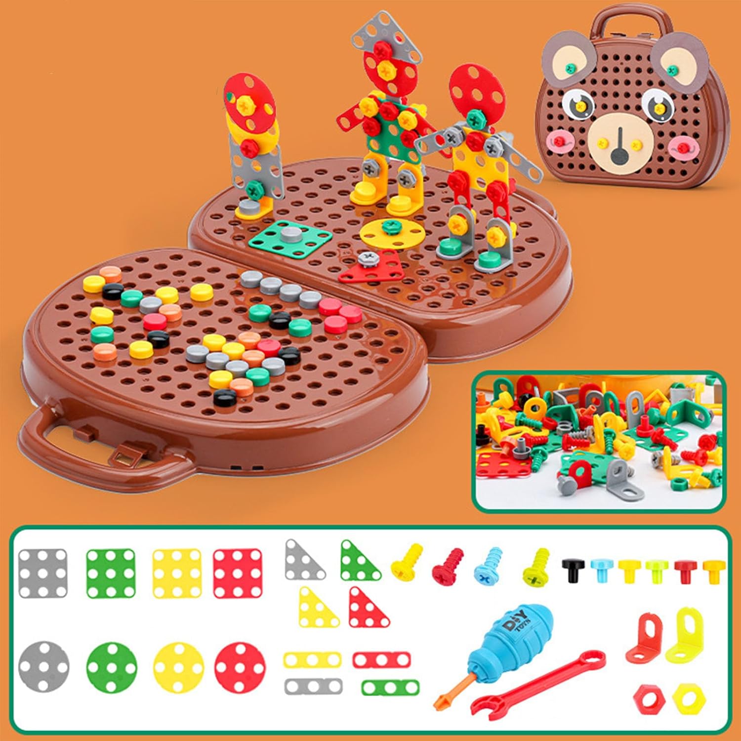 Kikumi Drill Building Technology Building Blocks Game Educational Repair Tools Screwdriver Blocks Toy (Bear Shape)